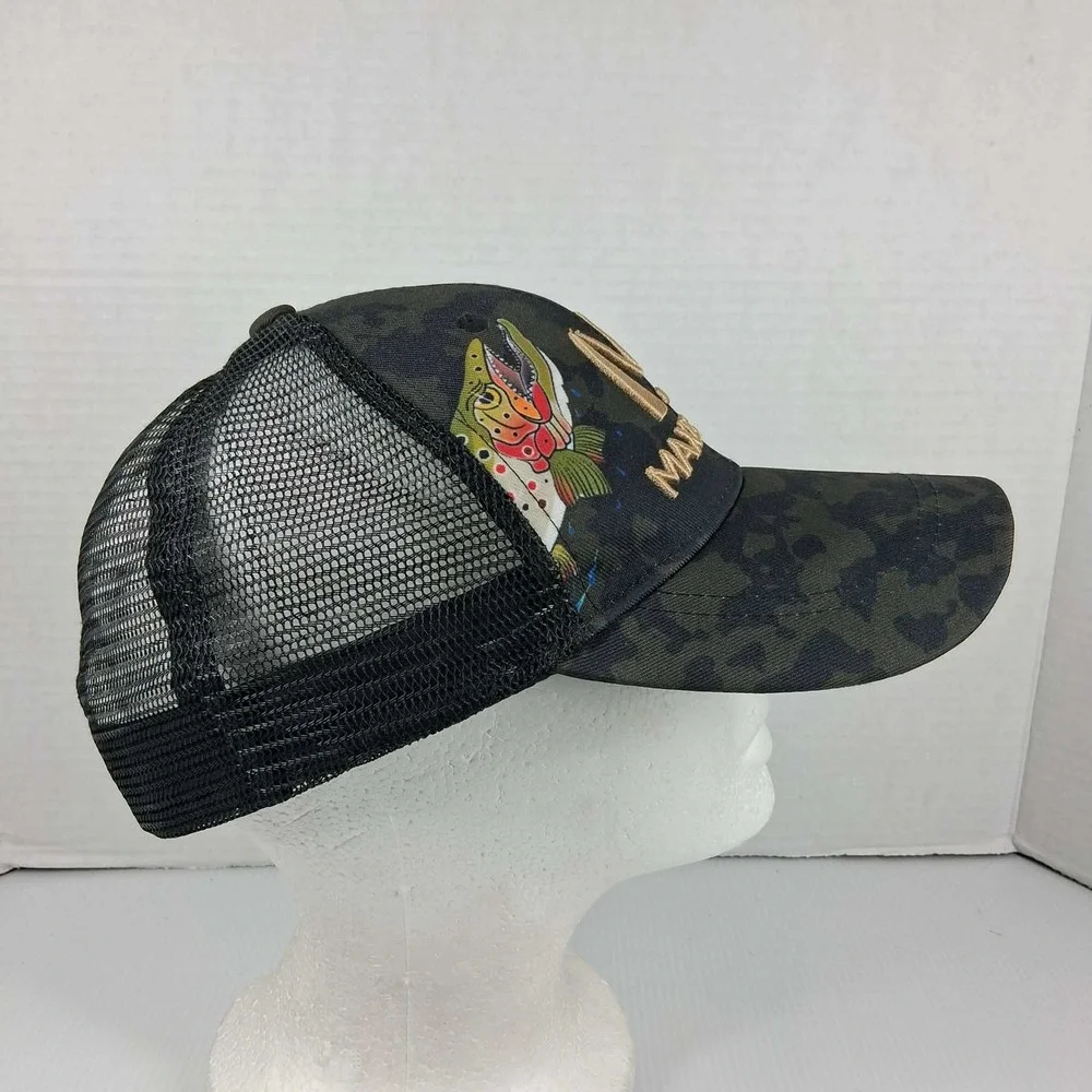 Maxcatch Fly Fishing Trucker Hat Black Camo Trout Graphic‎ Mesh Snapback Cap